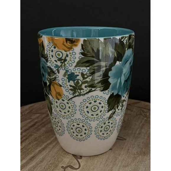 Pioneer Woman Large Teal Floral 24oz Rose Jumbo Latte Cup Mug Soup - Picture 2 of 7